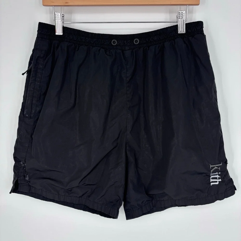 Kith Gym Shorts Mens M Black Embroidered Logo Mesh Lined Streetwear *FLAWS